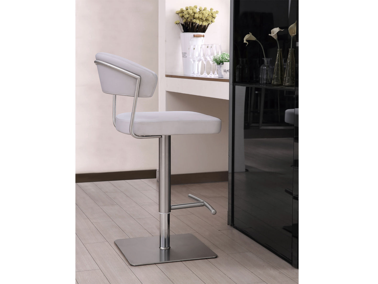 Maureen Adjustable Bar Stool in White Leatherette & Stainless Steel by Whiteline Modern Living