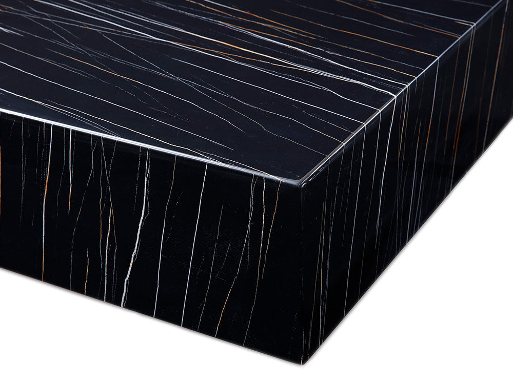 Cube Square Coffee Table w/ Casters in High Gloss Black Marble by Whiteline Modern Living