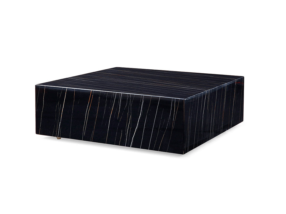 Cube Square Coffee Table w/ Casters in High Gloss Black Marble by Whiteline Modern Living