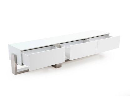 Blake 91" TV Stand in White w/ Tempered Crystal Frosted Glass Top by Whiteline Modern Living