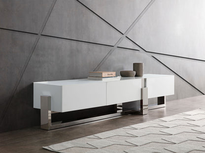 Blake 91" TV Stand in White w/ Tempered Crystal Frosted Glass Top by Whiteline Modern Living