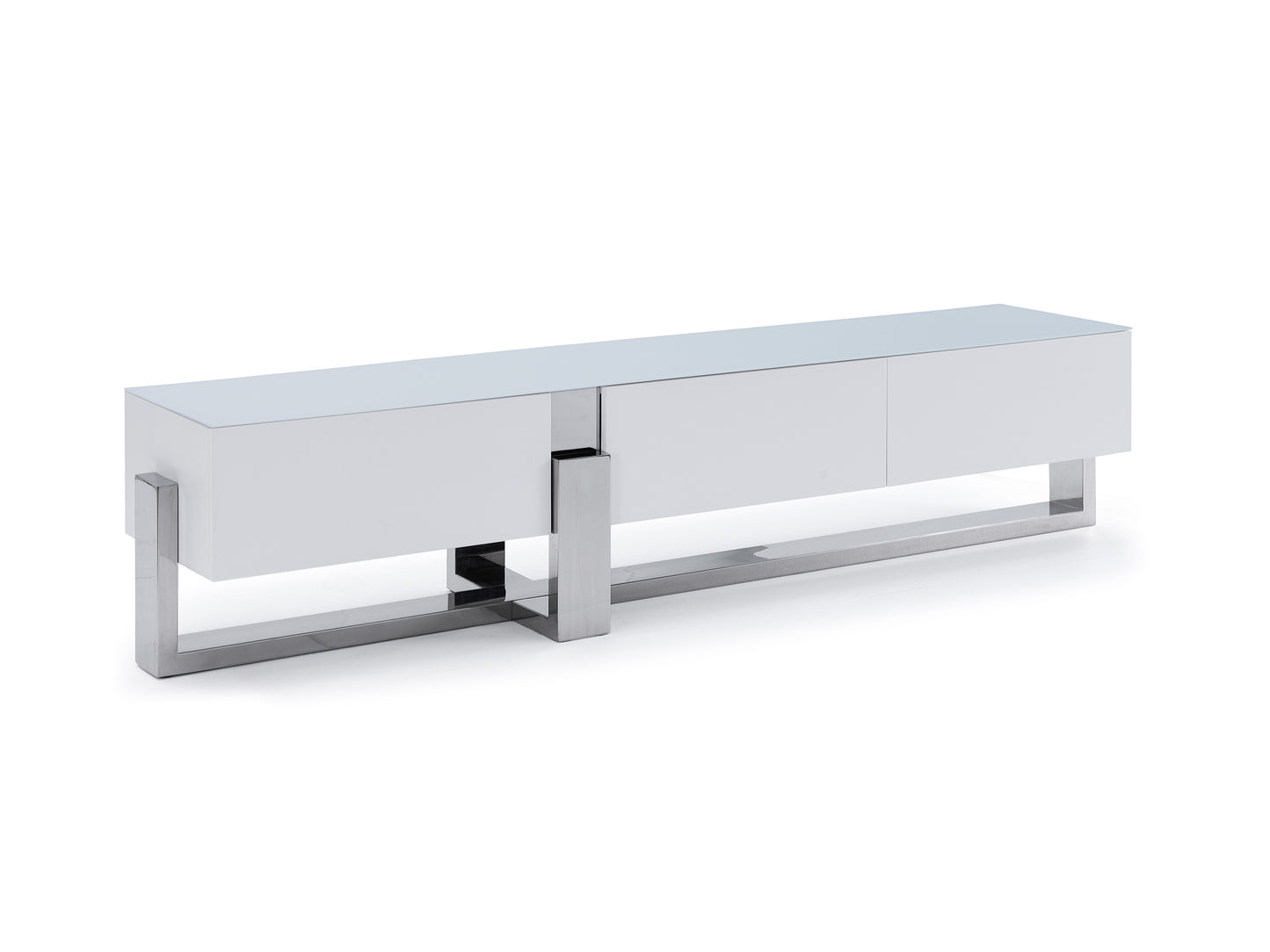 Blake 91" TV Stand in White w/ Tempered Crystal Frosted Glass Top by Whiteline Modern Living