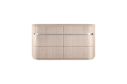 Waves 6 Drawer Dresser & Mirror Set in High Gloss Beige by Whiteline Modern Living